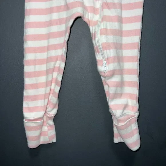 Monica + Andy Organic Footless Pajamas Girls 12-18m Zip Up Pink White Striped - Picture 3 of 5